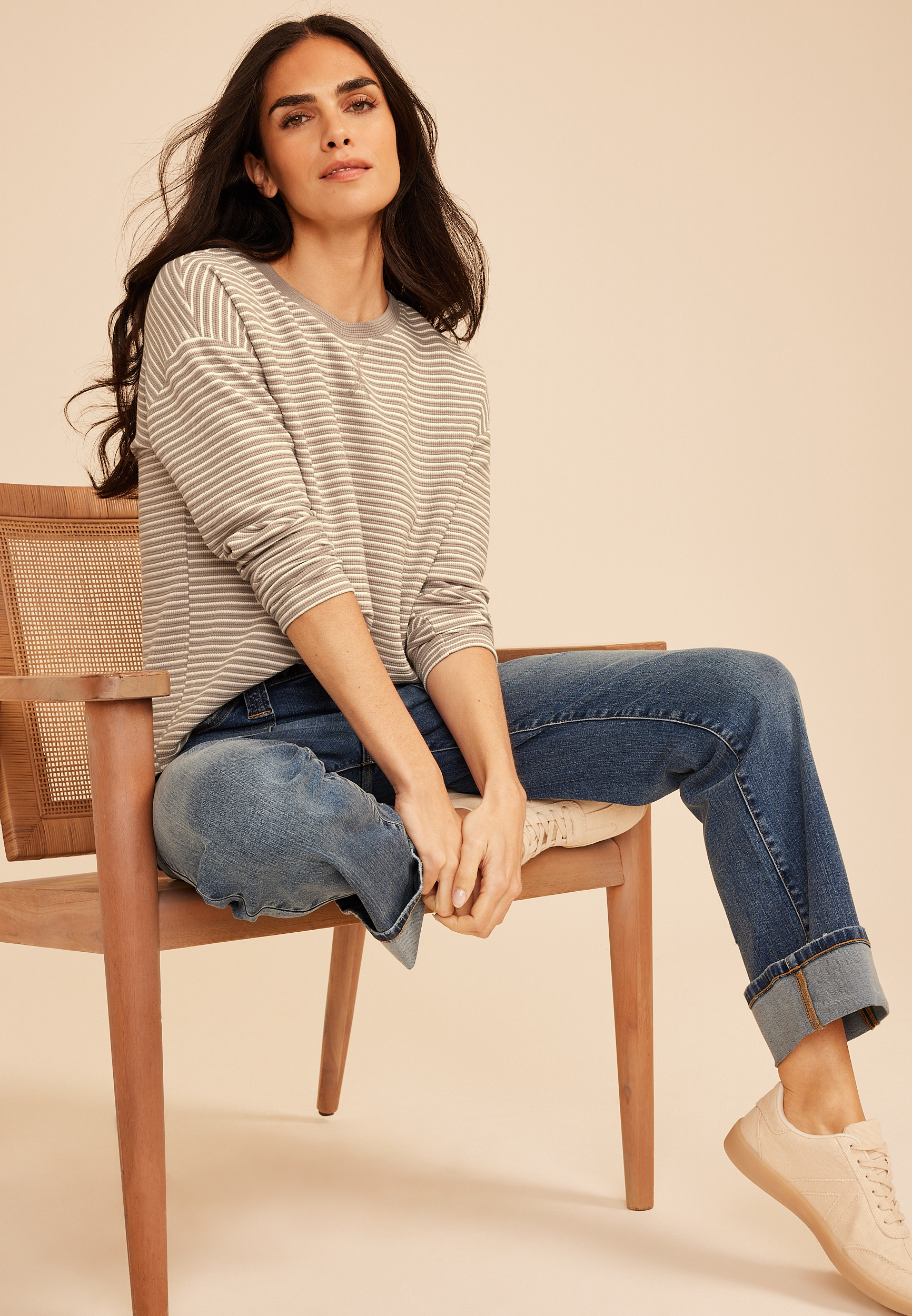 24/7 Clara Textured Stripe Long Sleeve Tee
