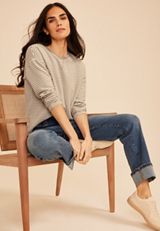 24/7 Clara Textured Stripe Long Sleeve Tee, C5222, small