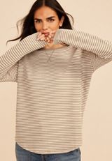 24/7 Clara Textured Stripe Long Sleeve Tee, C5222, small