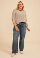 Plus Size 24/7 Clara Textured Stripe Long Sleeve Tee, C30, small
