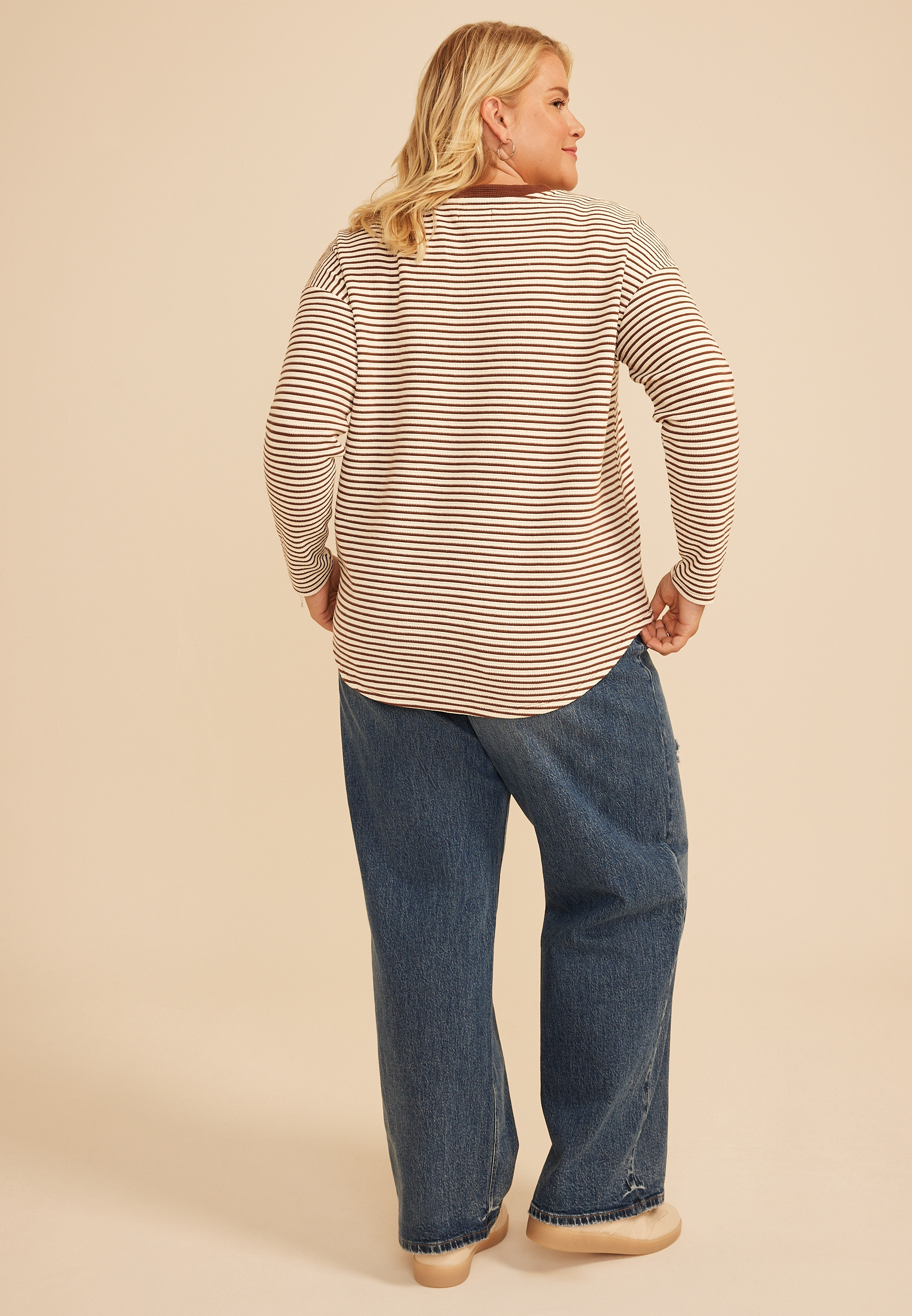 Plus Size 24/7 Clara Textured Stripe Long Sleeve Tee, C30, large