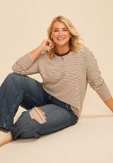 Plus Size 24/7 Clara Textured Stripe Long Sleeve Tee, C30, small