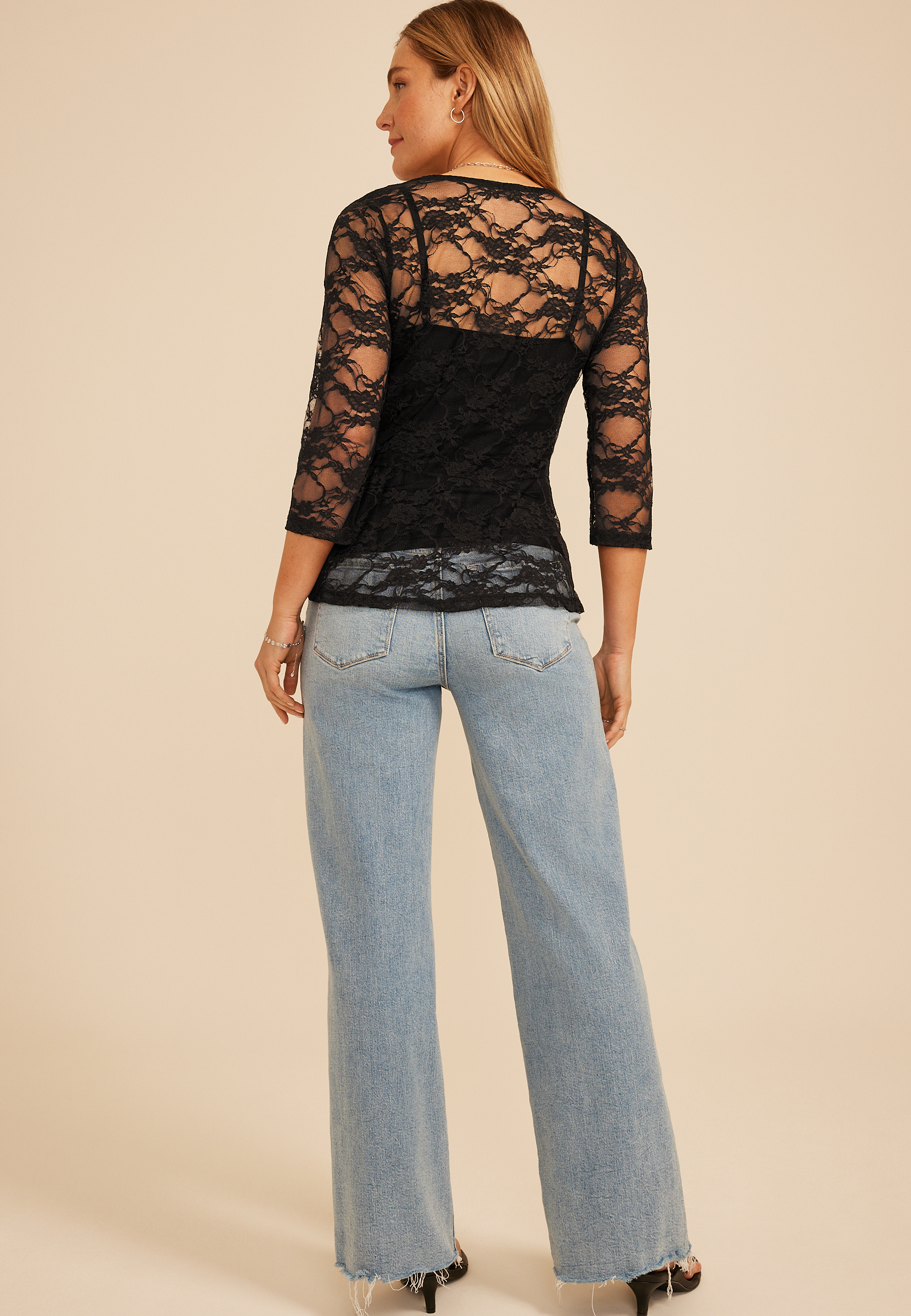 Black Sheer Lace Tie Front Cardigan, C106, large