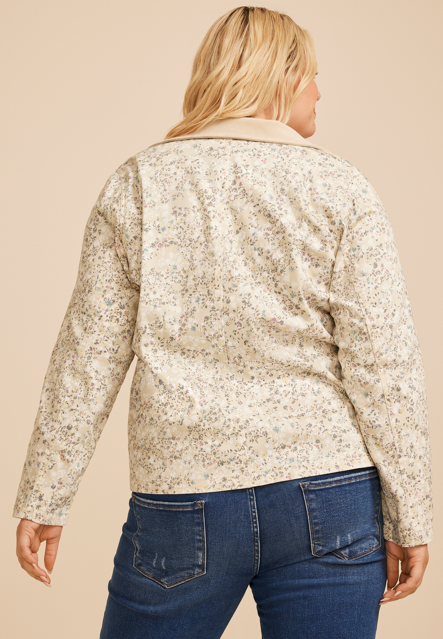 Plus Size Floral Twill Barn Jacket, C1524, large