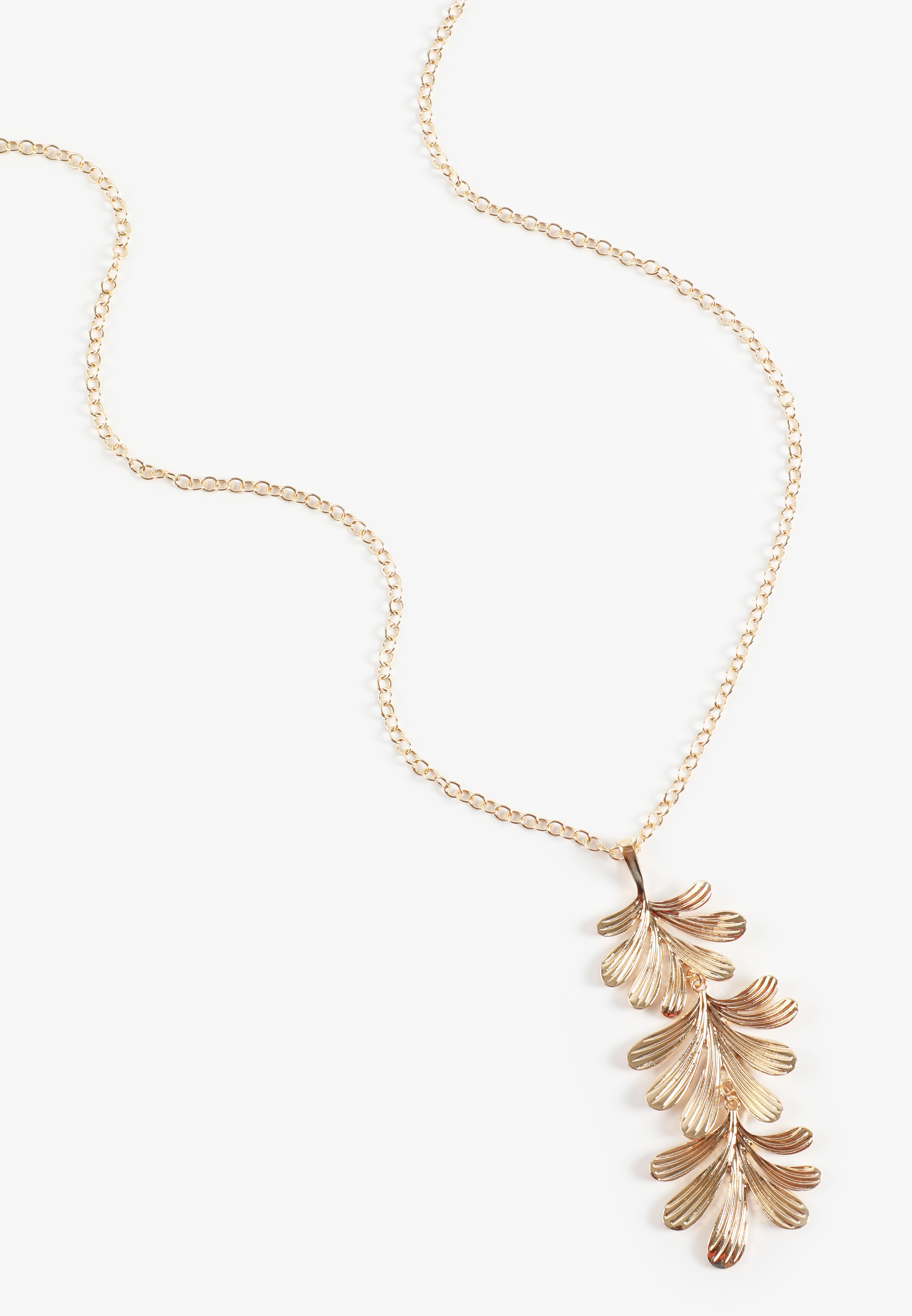 Gold Textured Leaf Drop Necklace
