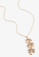Gold Textured Leaf Drop Necklace, GOLD, small