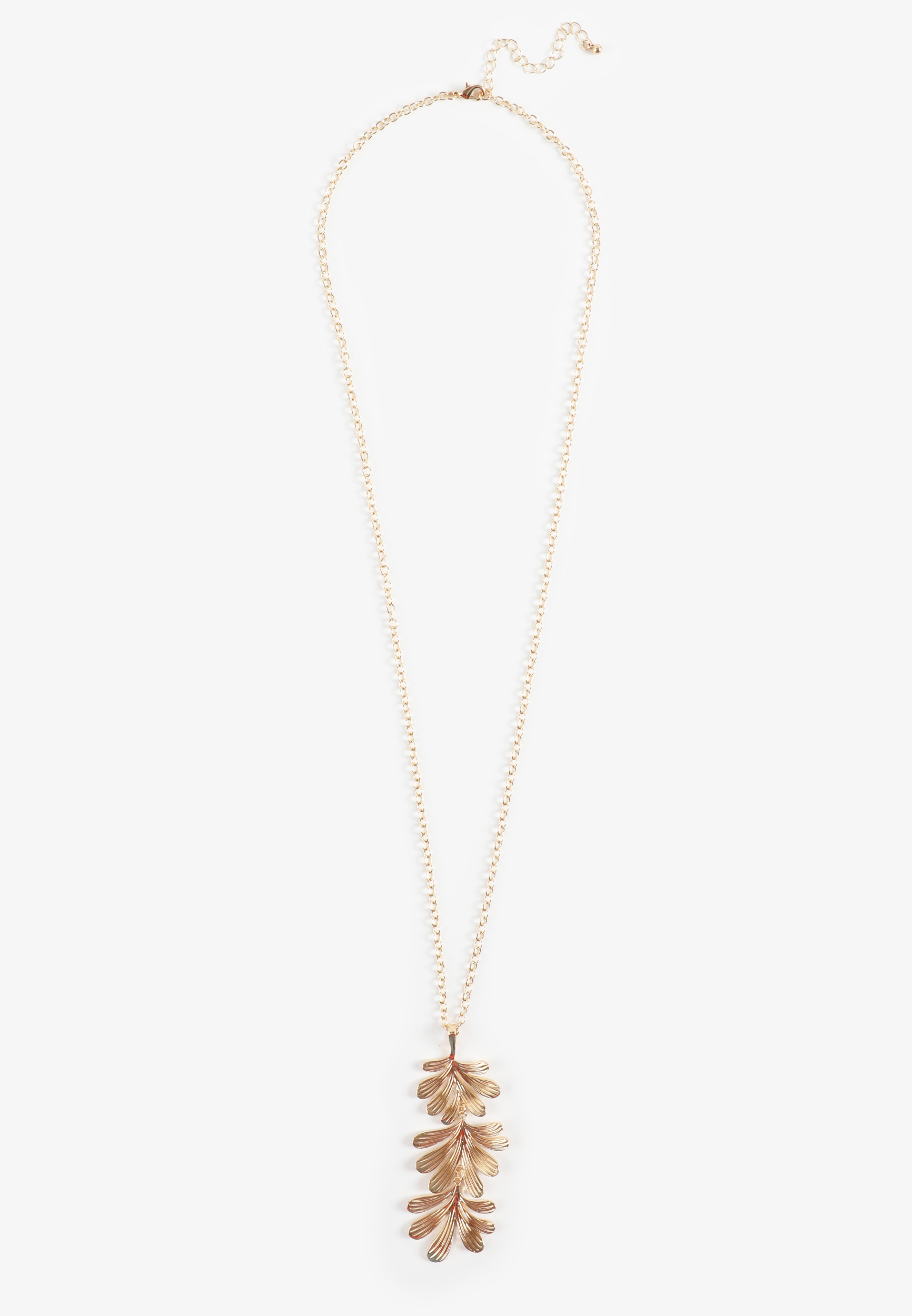 Gold Textured Leaf Drop Necklace, GOLD, large