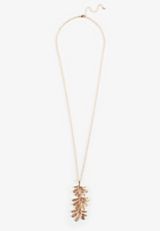Gold Textured Leaf Drop Necklace, GOLD, small
