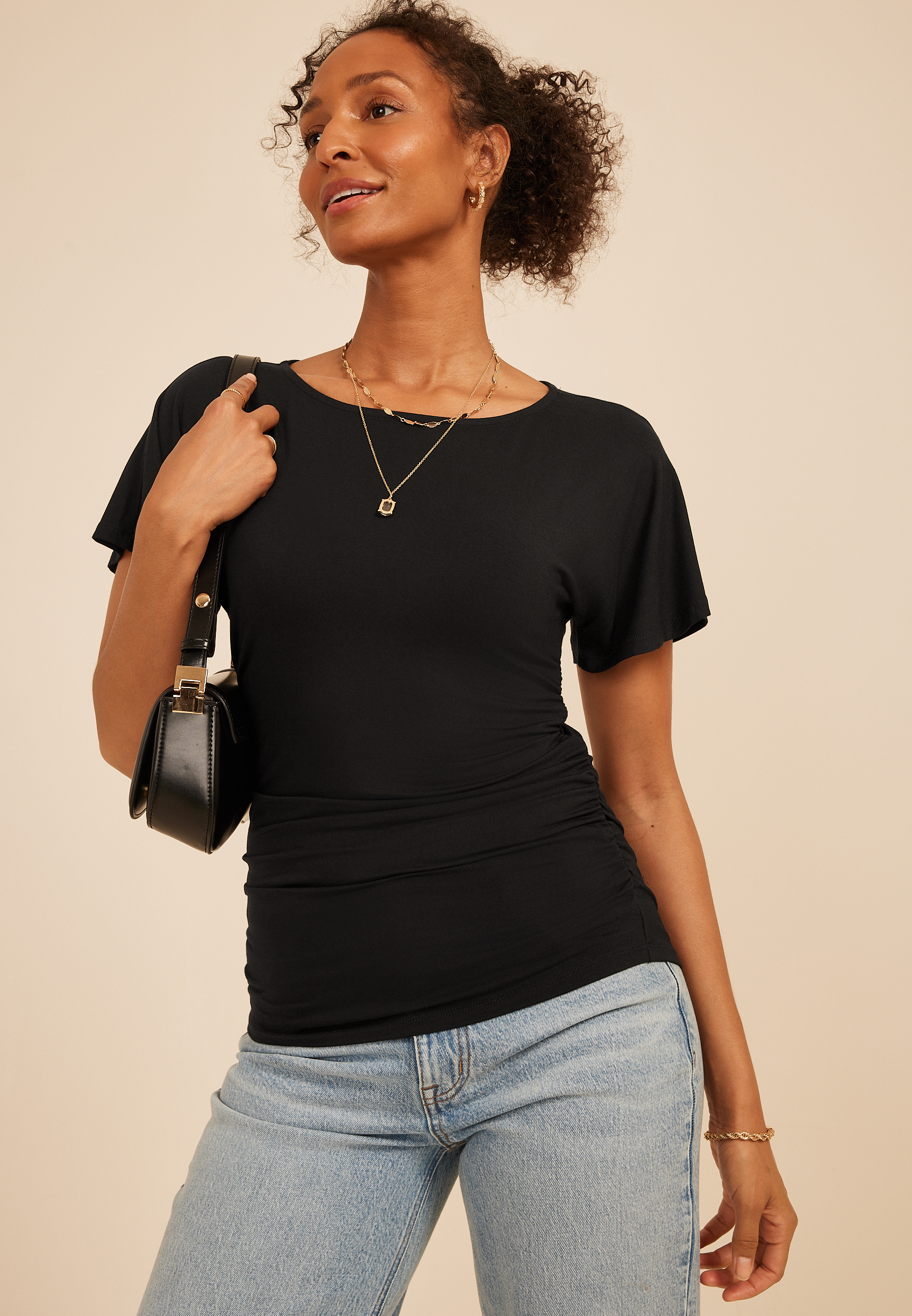 Ruched Side Flutter Sleeve Top