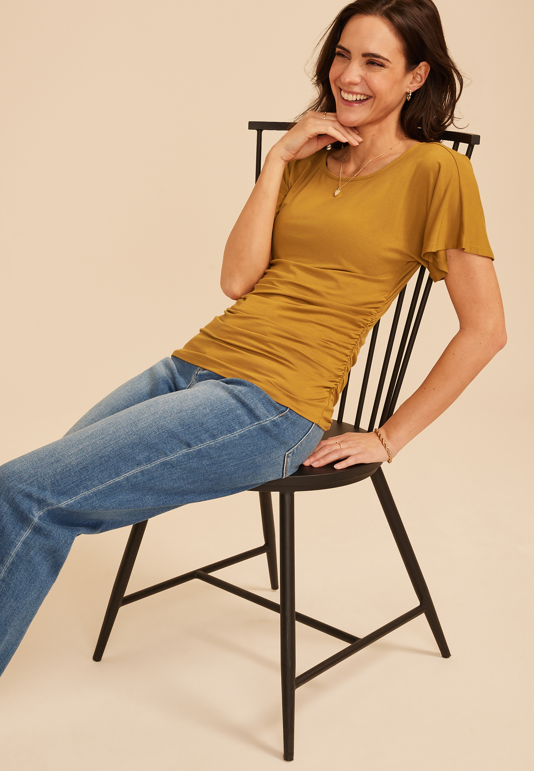 Ruched Side Flutter Sleeve Top