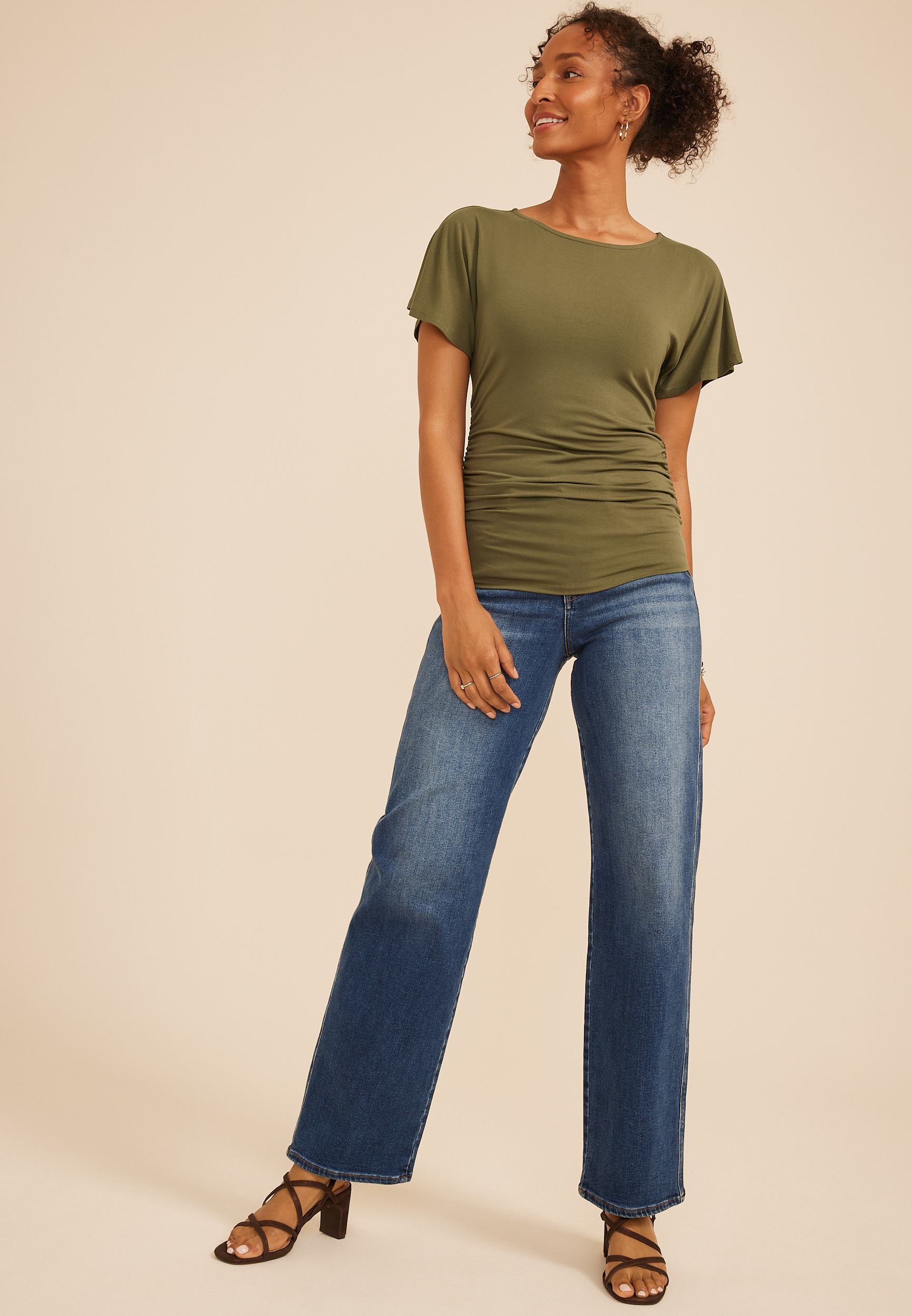 Ruched Side Flutter Sleeve Top