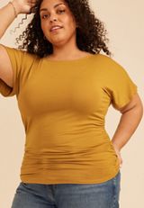 Plus Size Ruched Side Flutter Sleeve Top, C3889, small