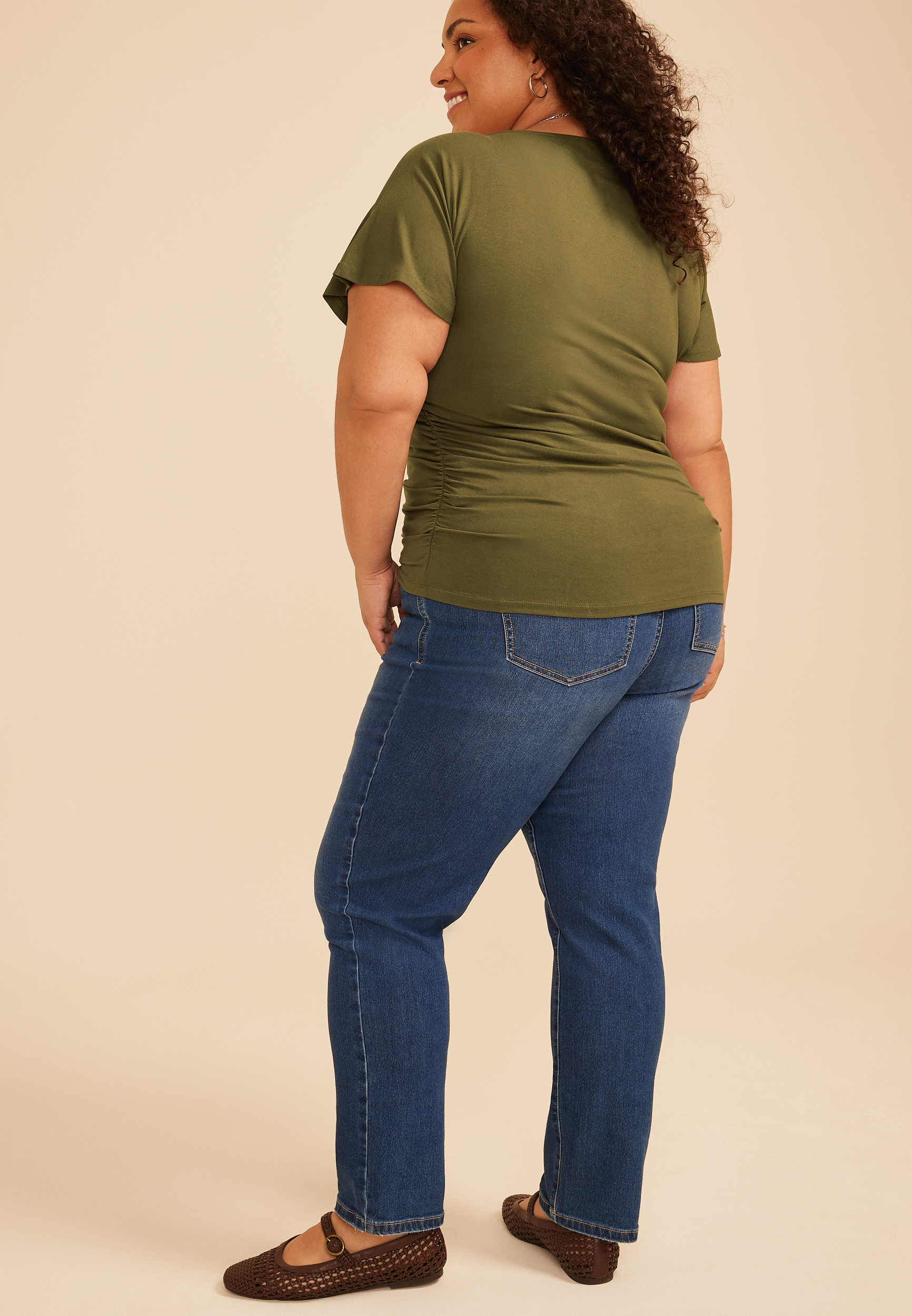 Plus Size Ruched Side Flutter Sleeve Top - thumbnail 2