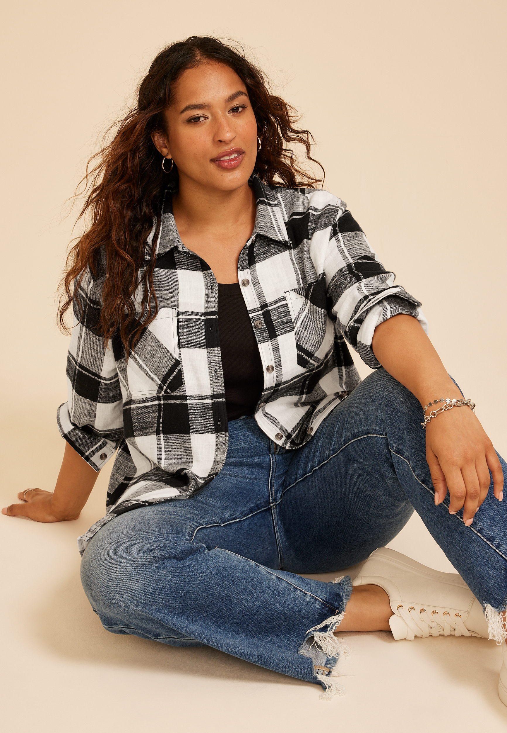 Plus Size Classic Plaid Button Down Shirt