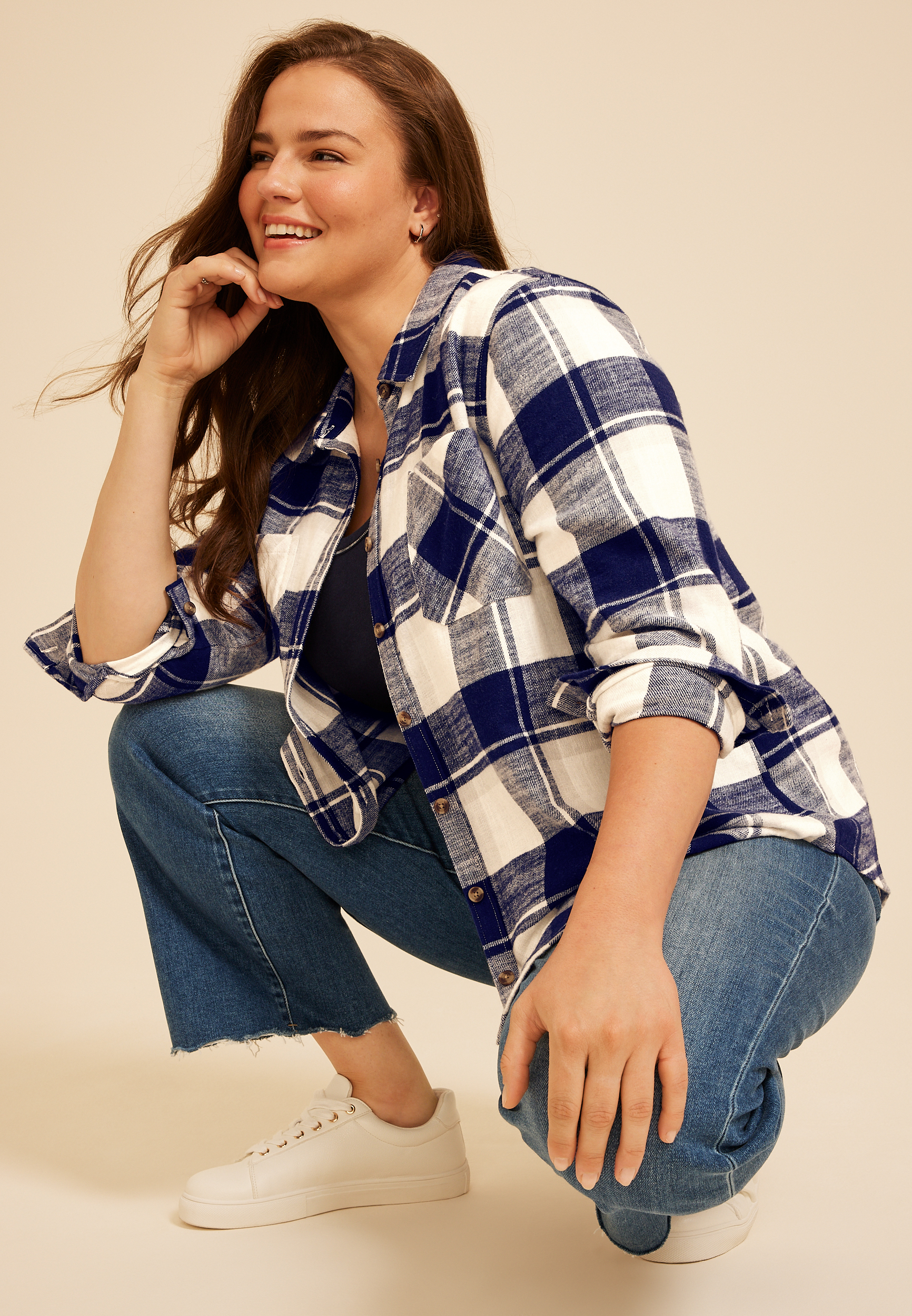 Plus Size Classic Plaid Button Down Shirt