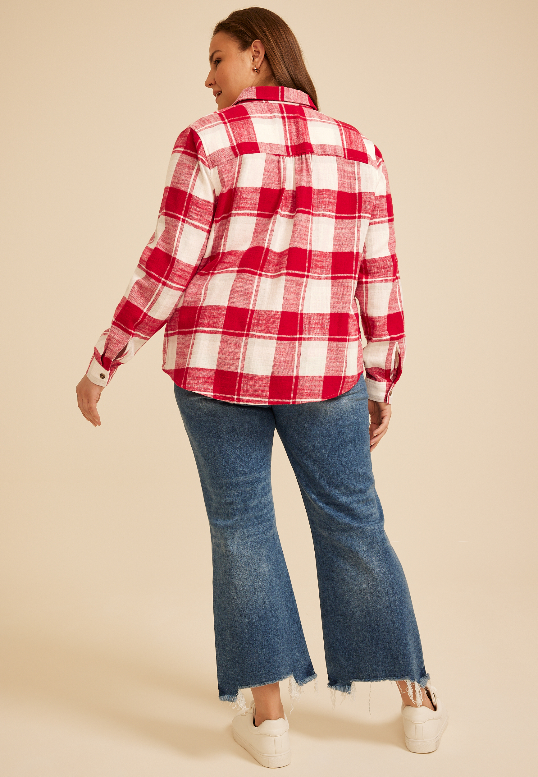 Plus Size Classic Plaid Button Down Shirt, C7044, large