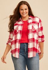 Plus Size Classic Plaid Button Down Shirt, C7044, small