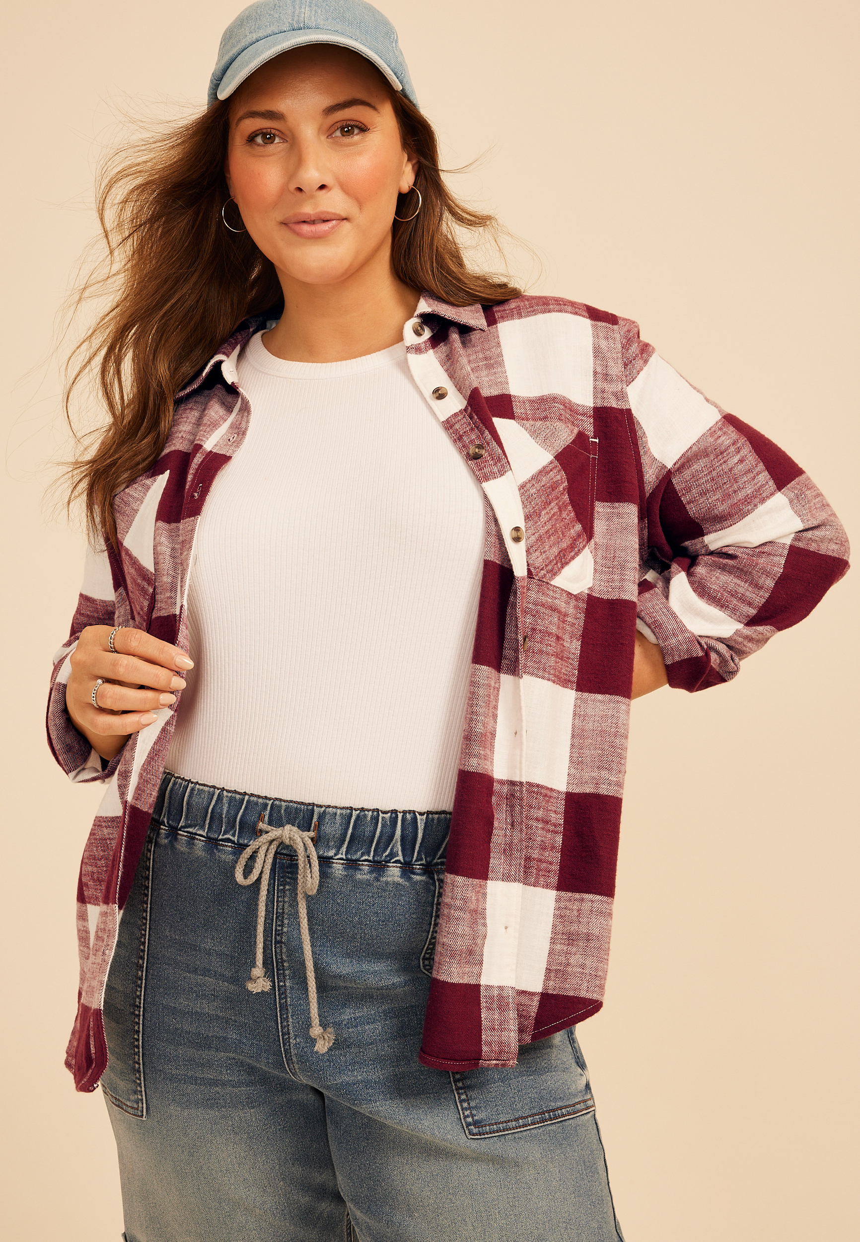 Plus Size Classic Plaid Button Down Shirt