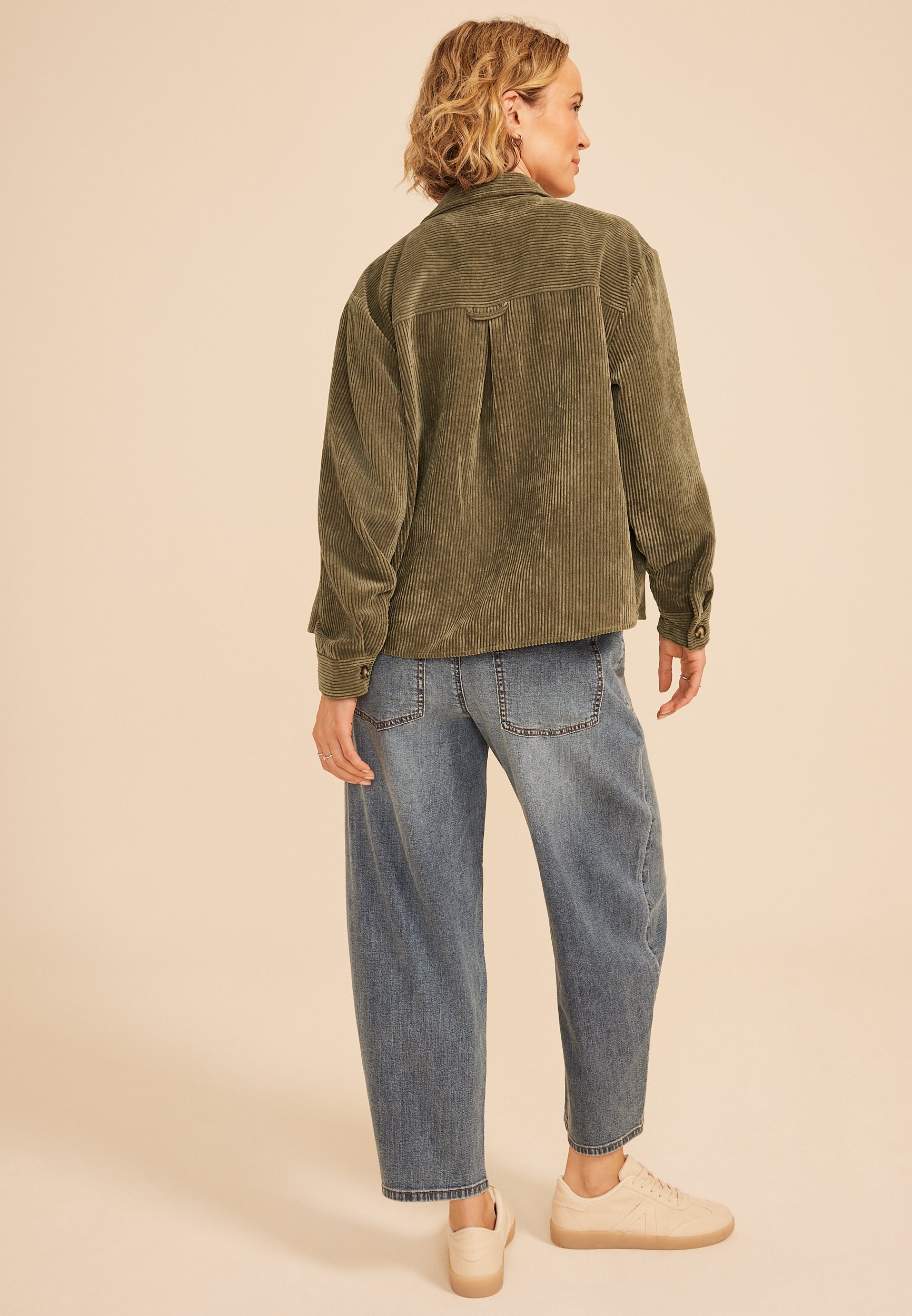 Olive Green Corduroy Utility Shacket, C186, large