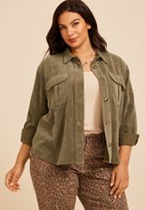 Plus Size Olive Green Corduroy Utility Shacket, C186, small