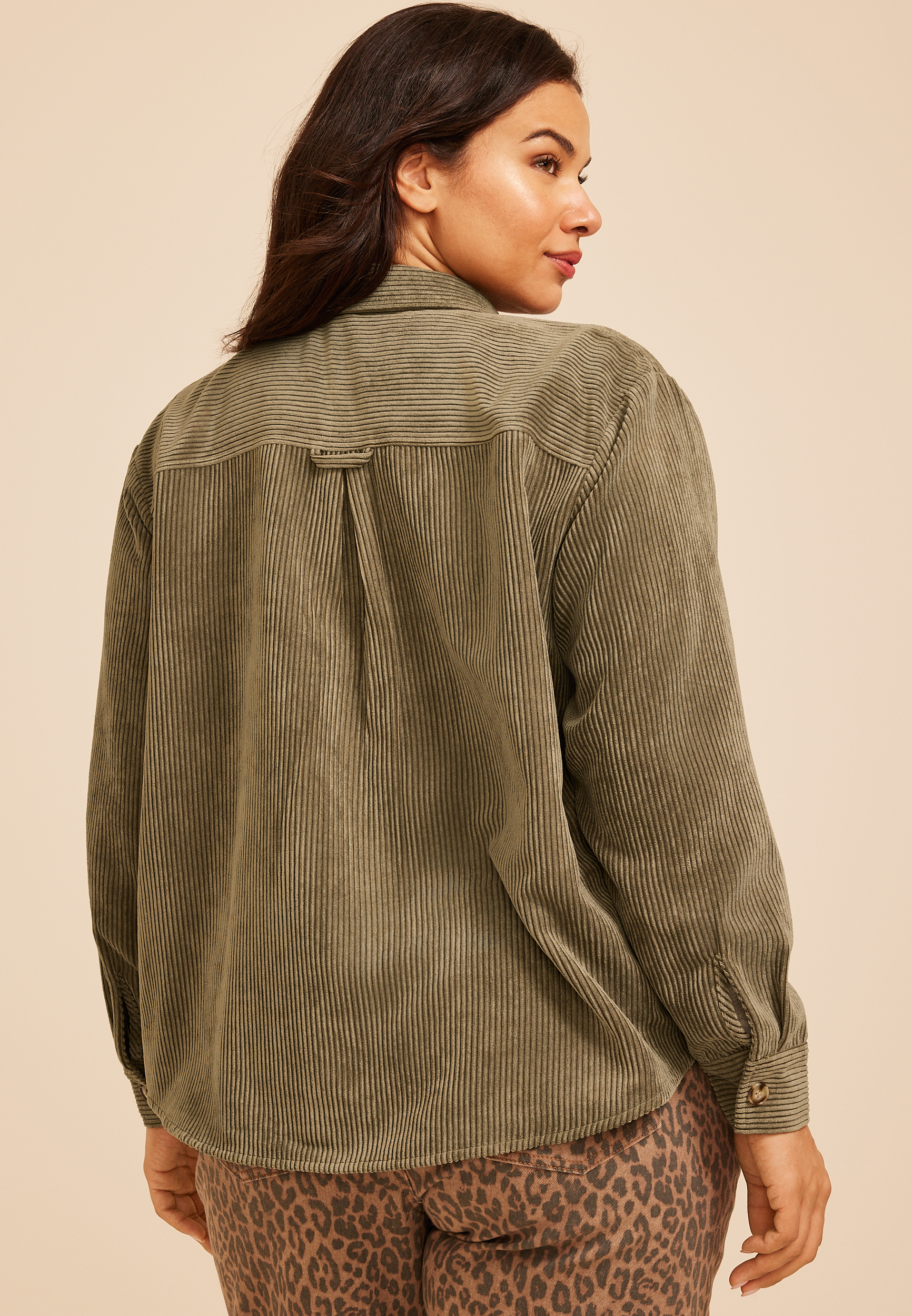 Plus Size Olive Green Corduroy Utility Shacket, C186, large