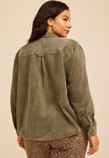 Plus Size Olive Green Corduroy Utility Shacket, C186, small