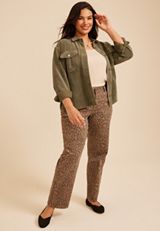 Plus Size Olive Green Corduroy Utility Shacket, C186, small