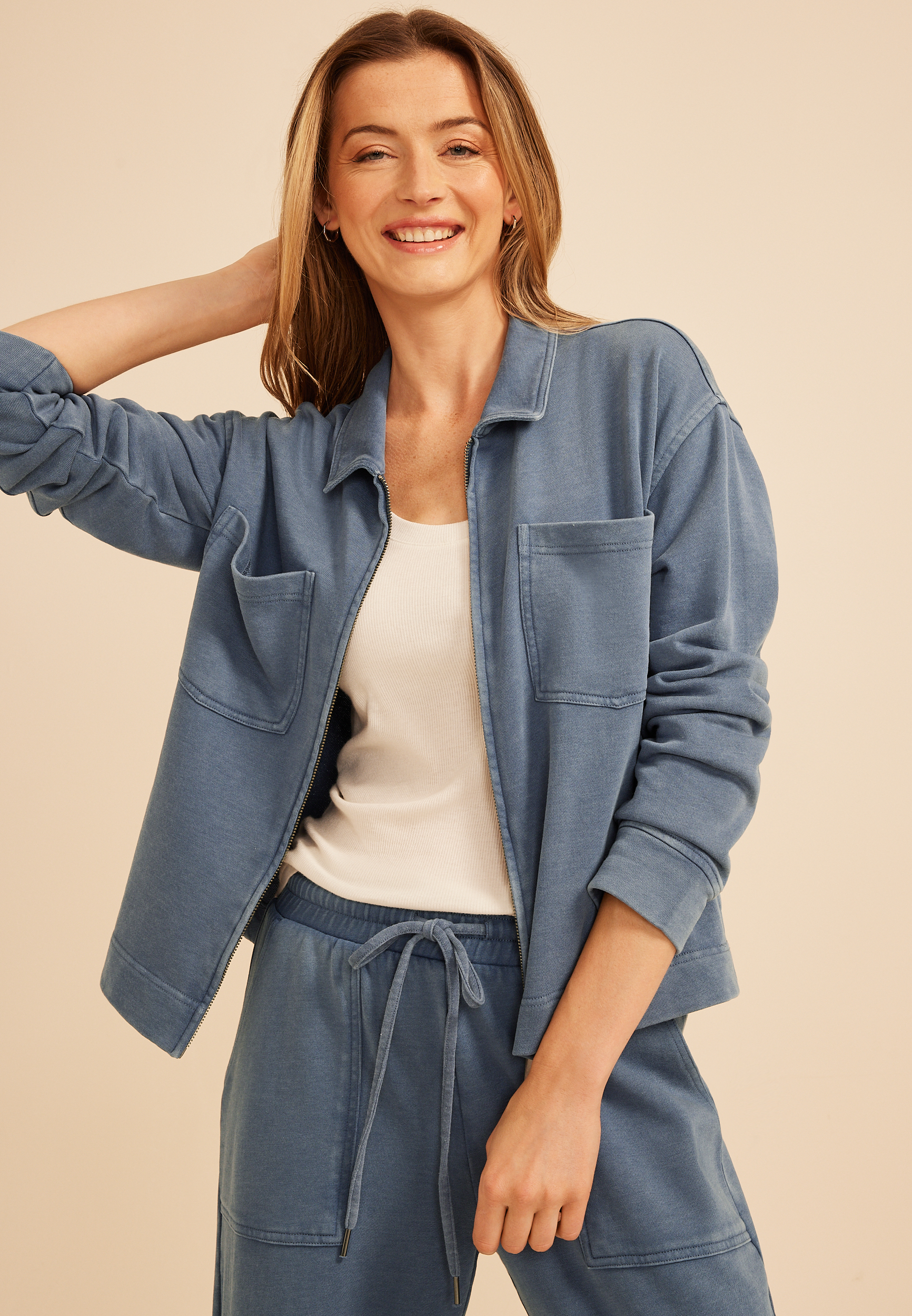 Washed Terry Zip Front Jacket