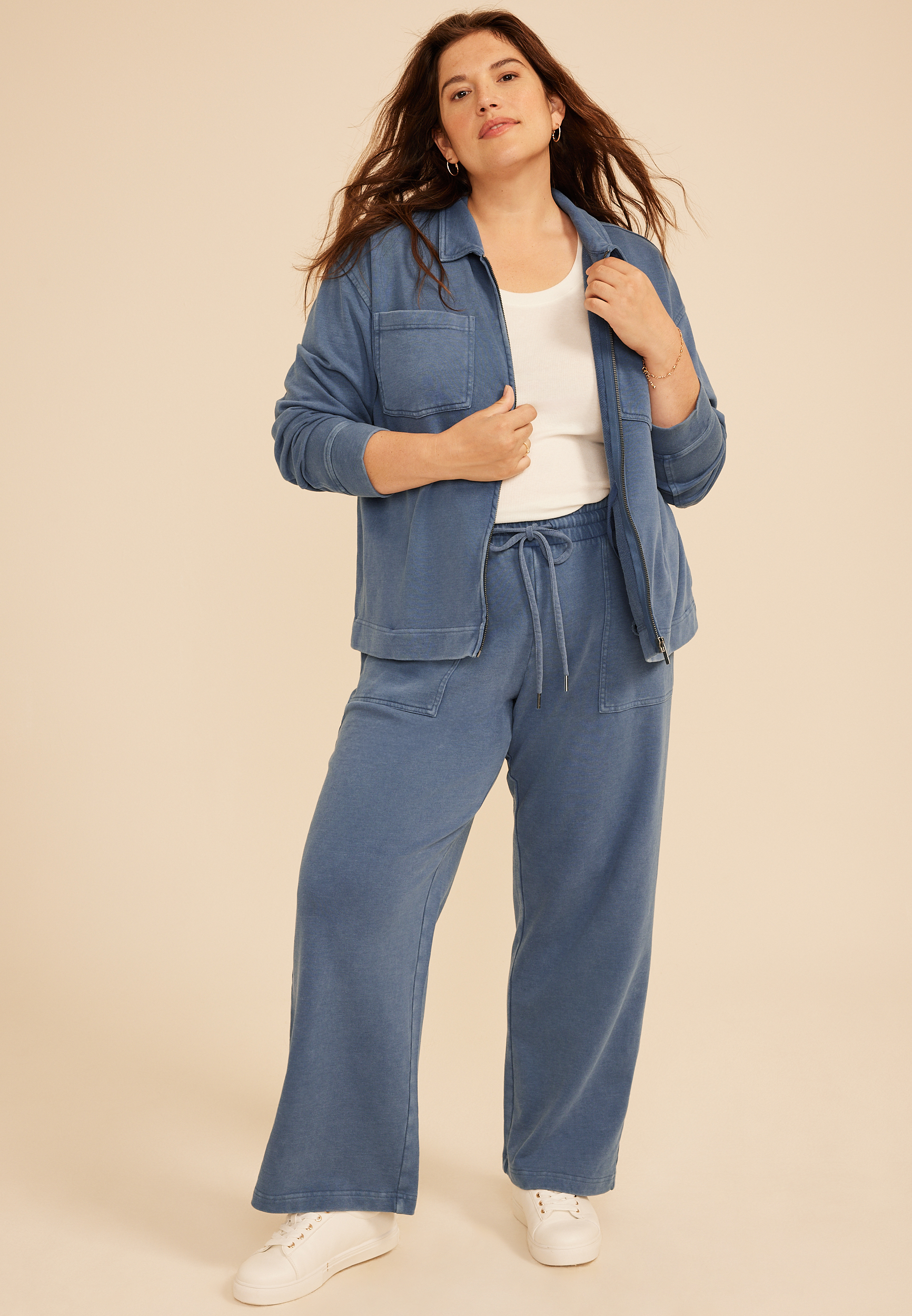 Plus Size Washed Terry Zip Front Jacket