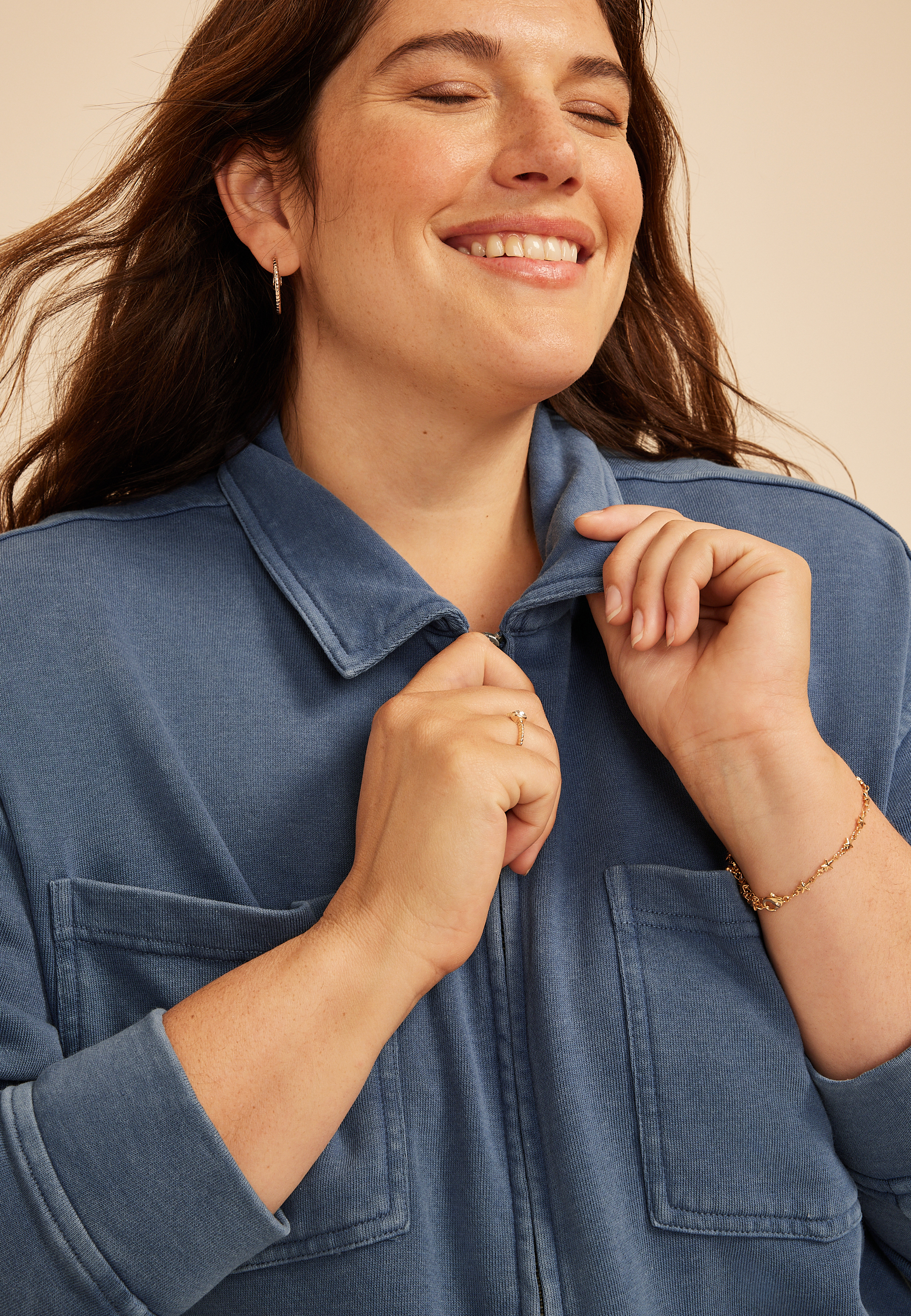 Plus Size Washed Terry Zip Front Jacket | maurices