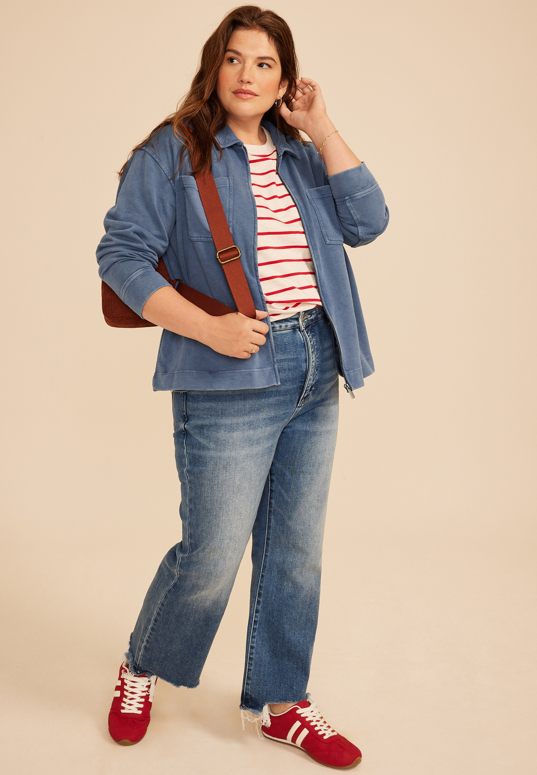 Plus Size Washed Terry Zip Front Jacket | maurices