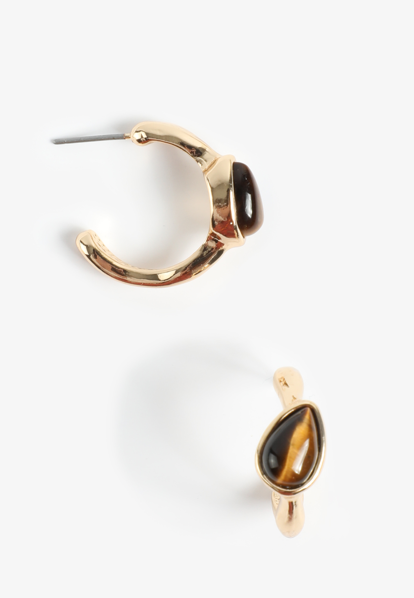 Gold Tiger Eye Stone Hoop Earrings