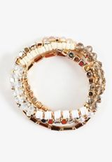 Gold And Neutral Mixed Bead Stretch Bracelet Set, C605, small