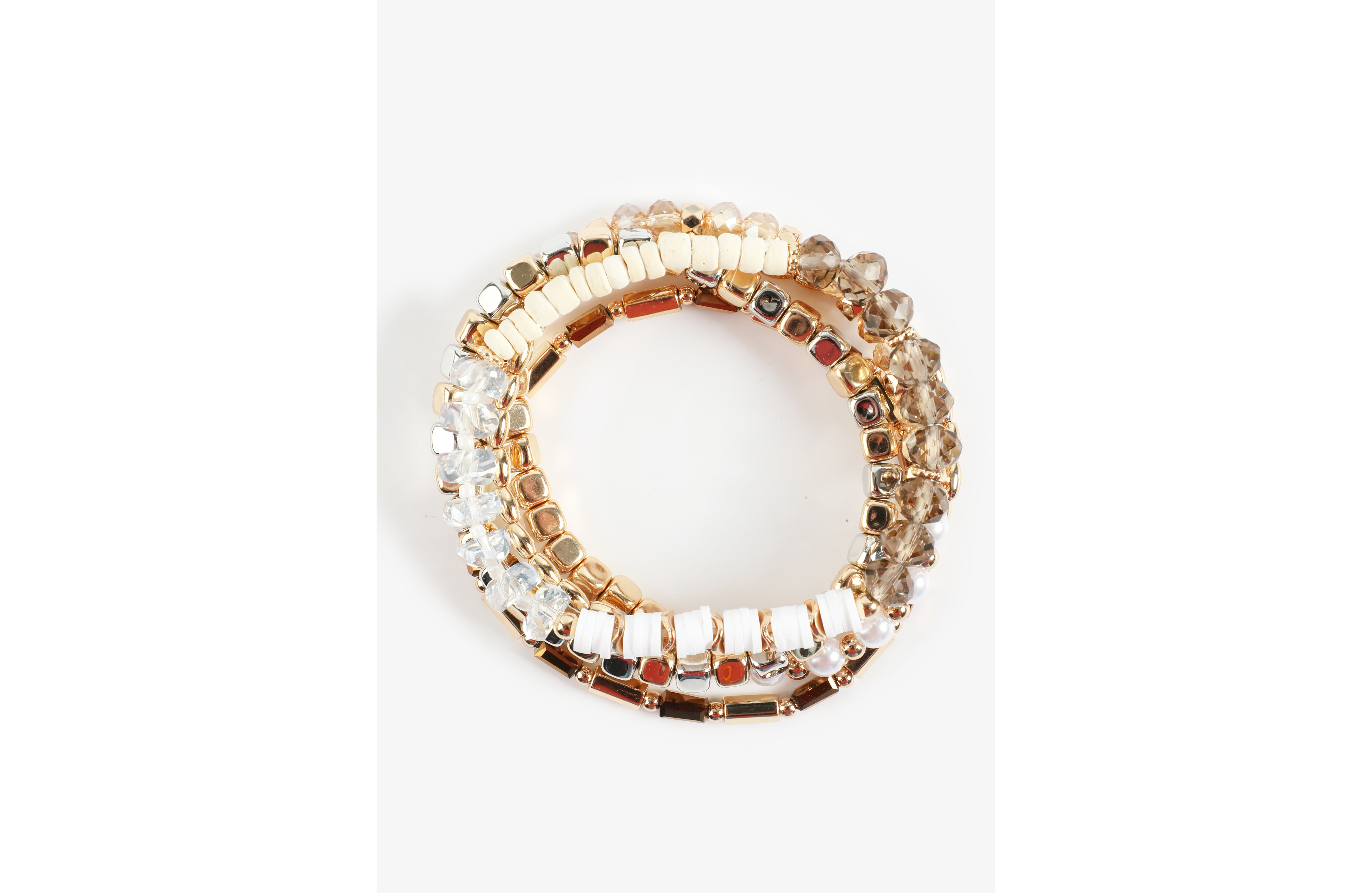 Gold And Neutral Mixed Bead Stretch Bracelet Set