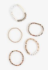 Gold And Neutral Mixed Bead Stretch Bracelet Set, C605, small