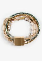 Gold And Green Layered Beaded Magnet Bracelet, C605, small