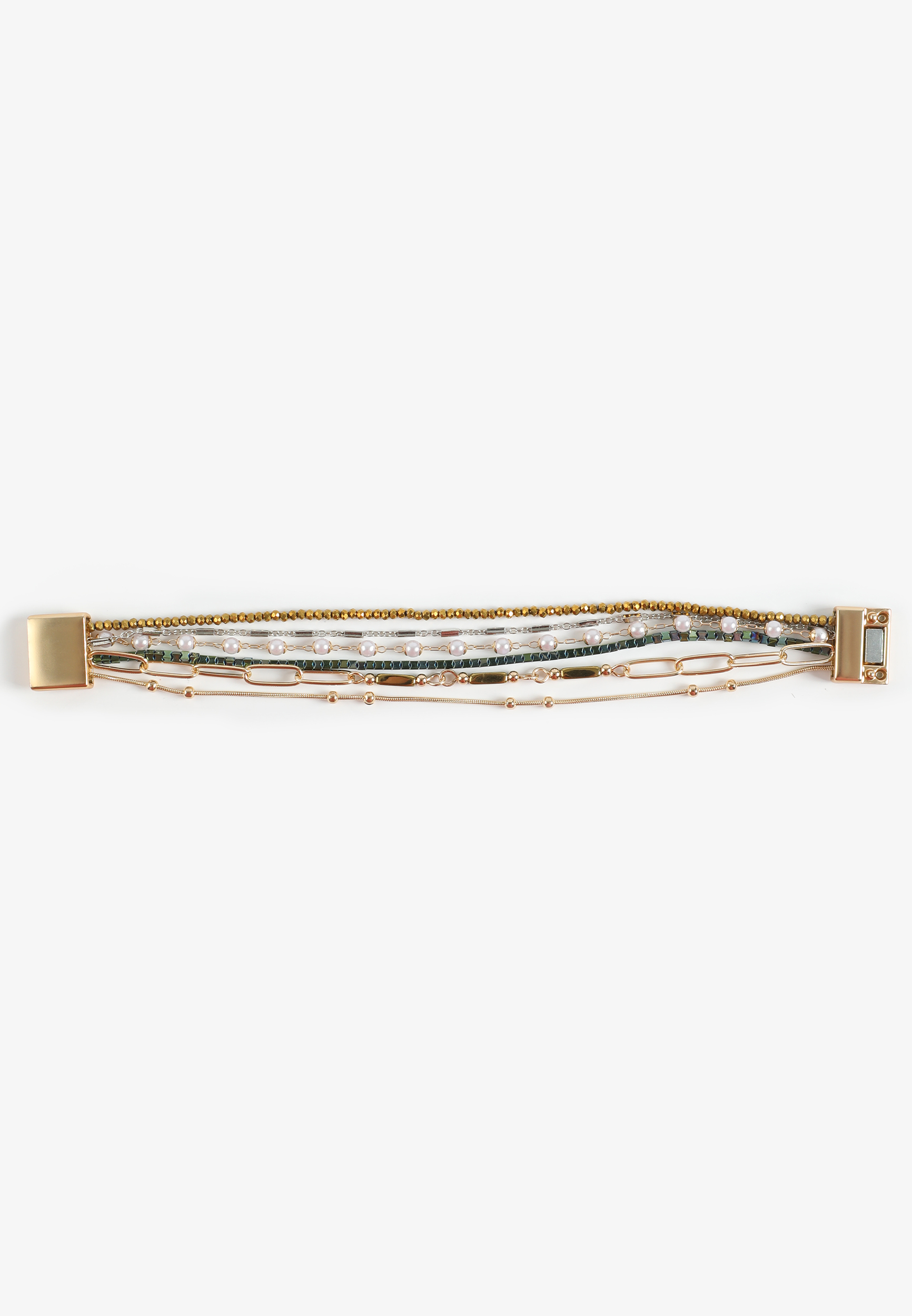 Gold And Green Layered Beaded Magnet Bracelet, C605, large