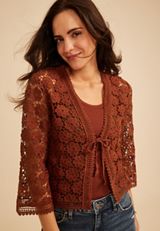 Floral Crochet Tie Front Cardigan, C8482, small