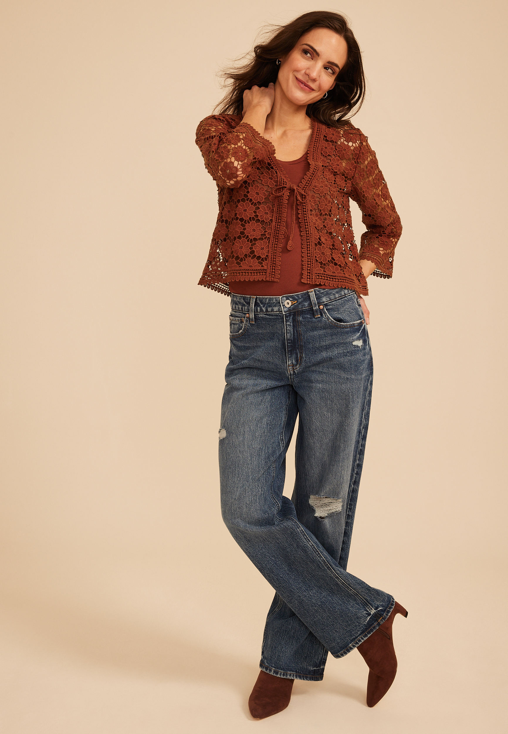 Floral Crochet Tie Front Cardigan, C8482, large