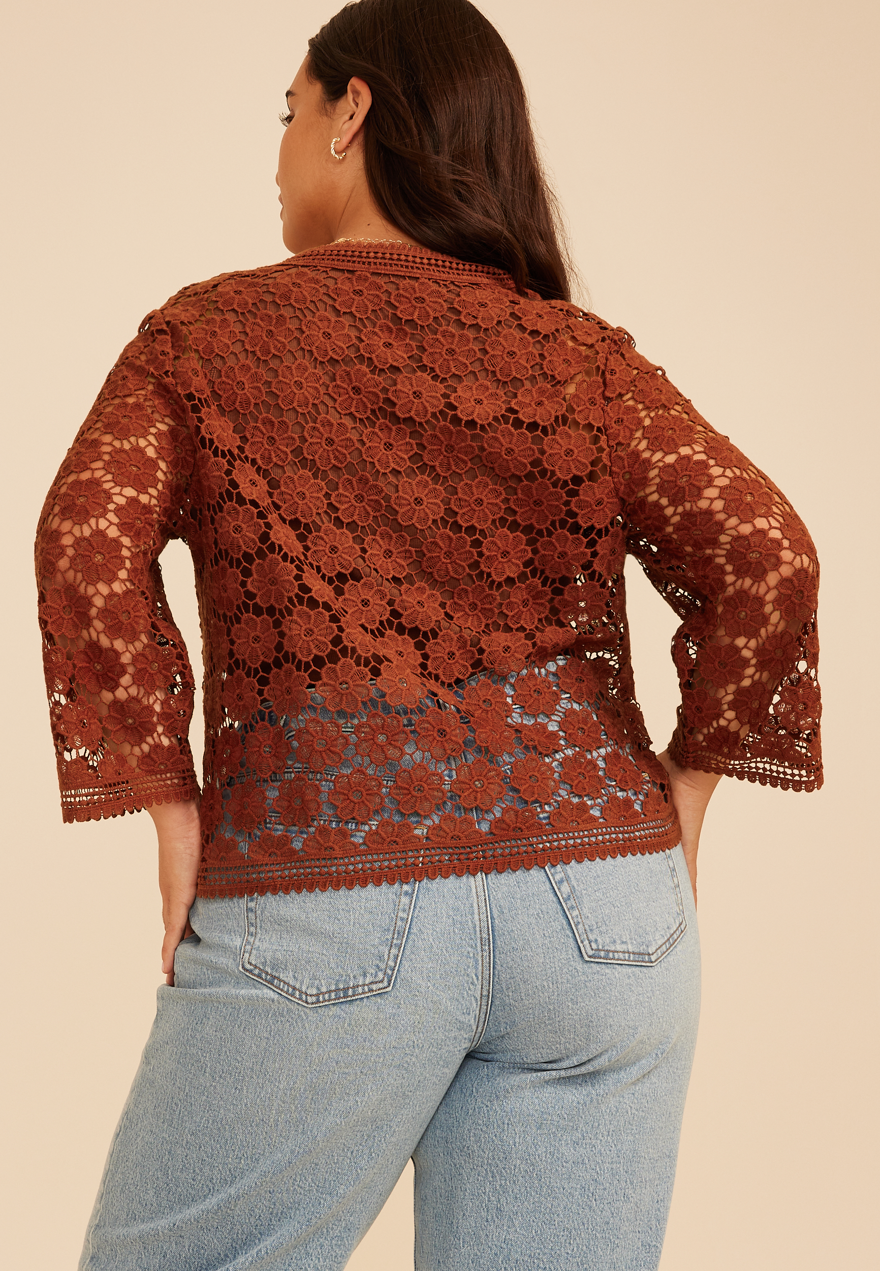 Plus Size Floral Crochet Tie Front Cardigan, C8482, large