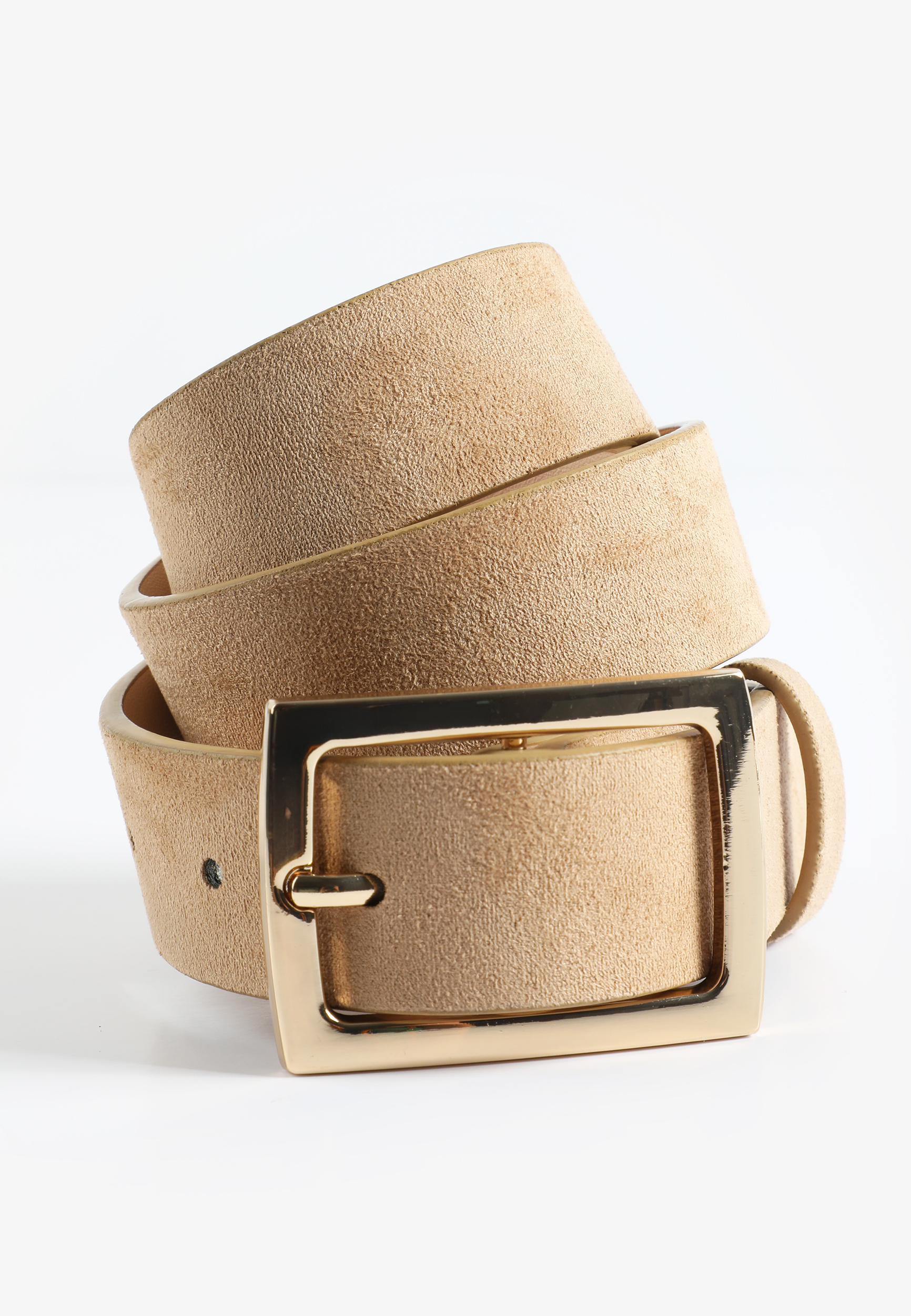 Plus Size Taupe Faux Suede Gold Buckle Belt