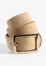 Plus Size Taupe Faux Suede Gold Buckle Belt, C211, small