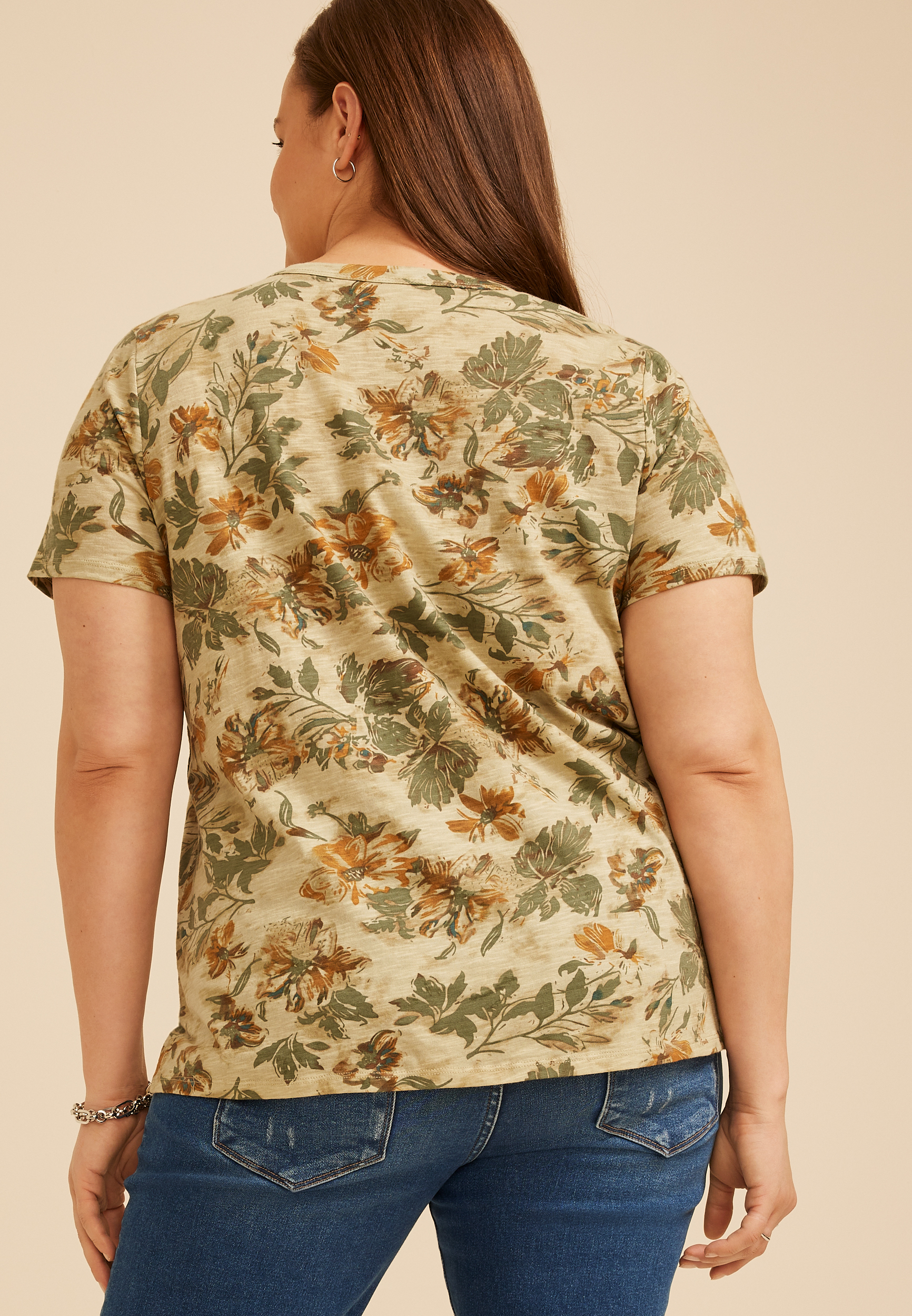 Plus Size 24/7 Dawson Floral Crew Neck Tee, C1524, large