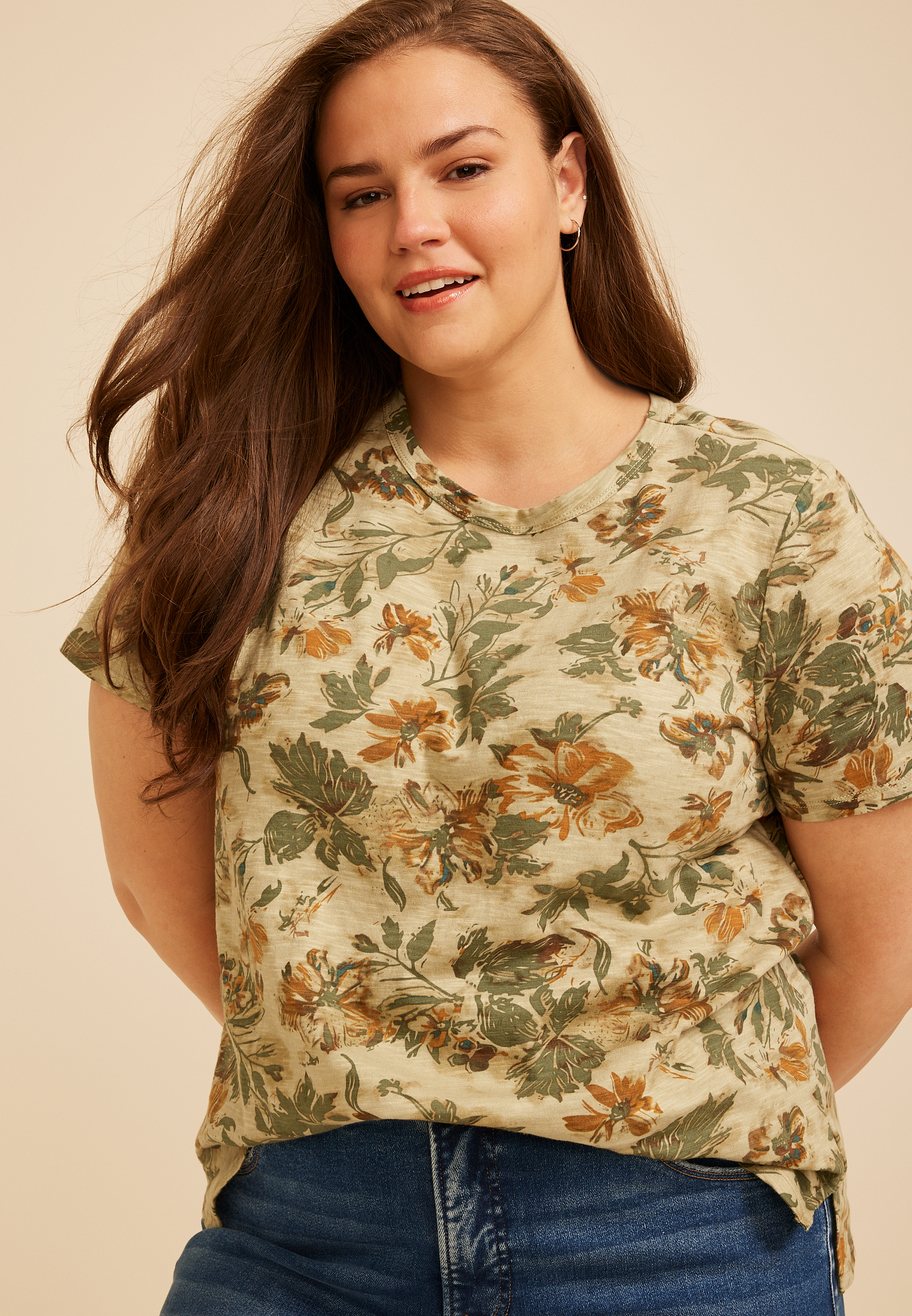 Plus Size 24/7 Dawson Floral Crew Neck Tee, C1524, large