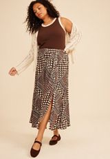 Plus Size Patchwork Print Front Slit Midi Skirt, C3681, small