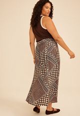 Plus Size Patchwork Print Front Slit Midi Skirt, C3681, small