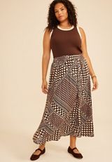 Plus Size Patchwork Print Front Slit Midi Skirt, C3681, small
