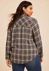 Plus Size Pucker Plaid Button Down Shirt, C1425, small