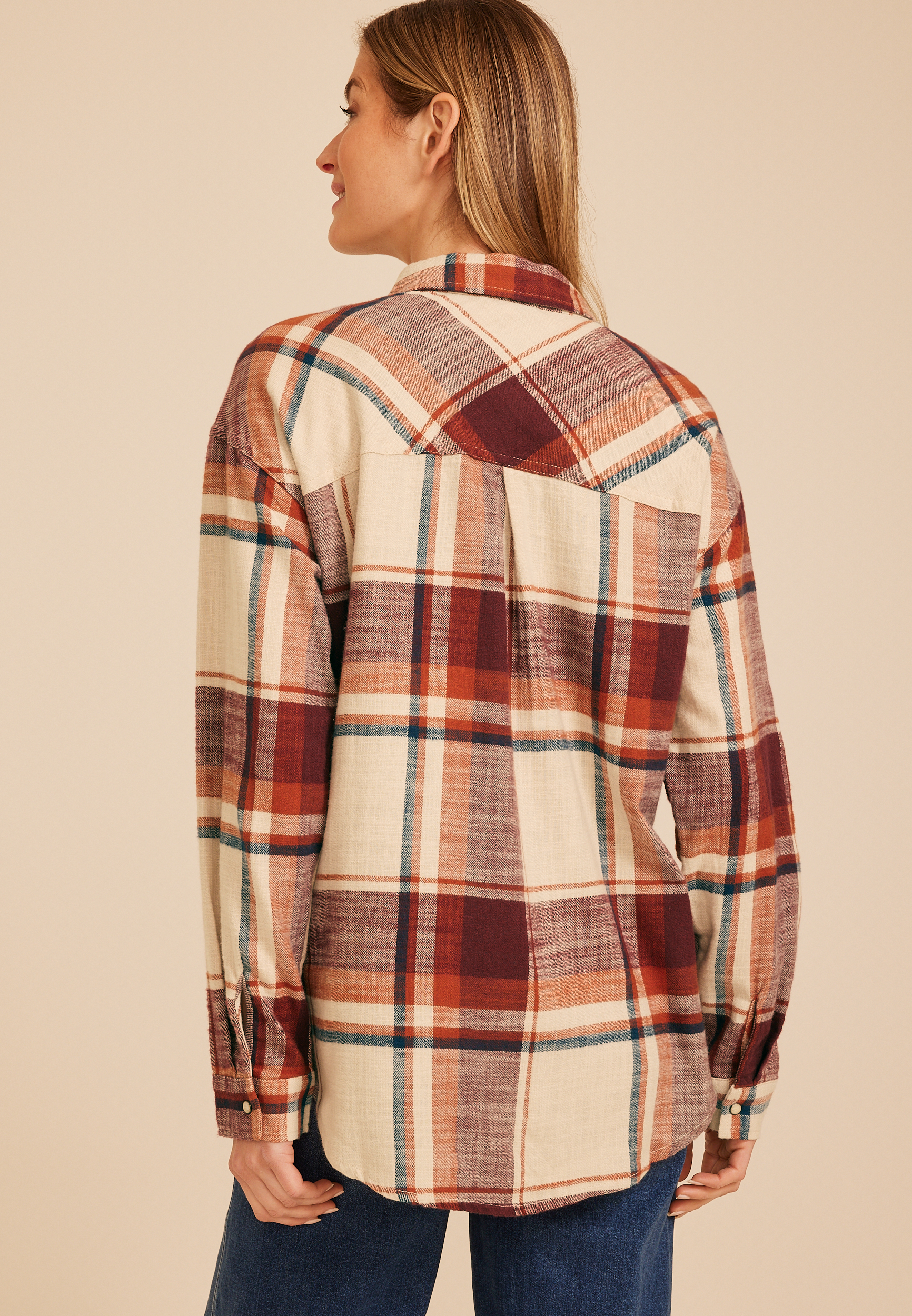 Cabin Plaid Button Down Shirt, C1008, large