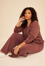 Plus Size Washed Terry V Neck Sweatshirt, COCONUT SHELL, small